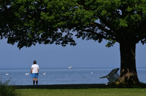 Ein Mann steht im Strandbad in Eriskirch am Ufer des Bodensees. An drei Badestellen im Südwesten ist die Wasserqualität dauerhaft so schlecht, dass vom Schwimmen abgeraten wird. Foto: dpa