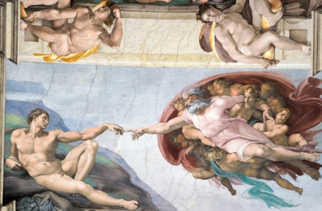 Kann man Gott lästern? Michelangelos  berühmtes Fresko  in der Sixtinischen Kapelle, das die Erschaffung Adams darstellt. Foto: dpa/Musei Vaticani
