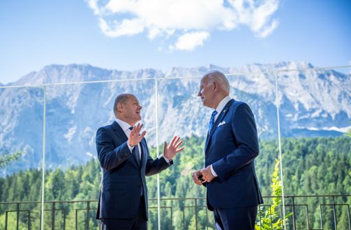 Kanzler Olaf Scholz und US-Präsident Joe Biden bei einem Treffen im bayerischen Elmau. Foto: dpa/Michael Kappeler