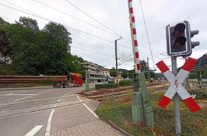 Der erste Bauabschnitt umfasst die Fahrbahn zwischen dem Bahnübergang und der Einmündung Oberdorfstraße im Bereich der BFT-Tankstelle. Foto: Michel