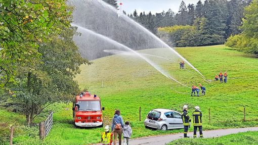 Am abgelegenen Walzenhof haben die Seelbacher Feuerwehr und die Jugendfeuerwehr geprobt. Foto: Claudia Dach