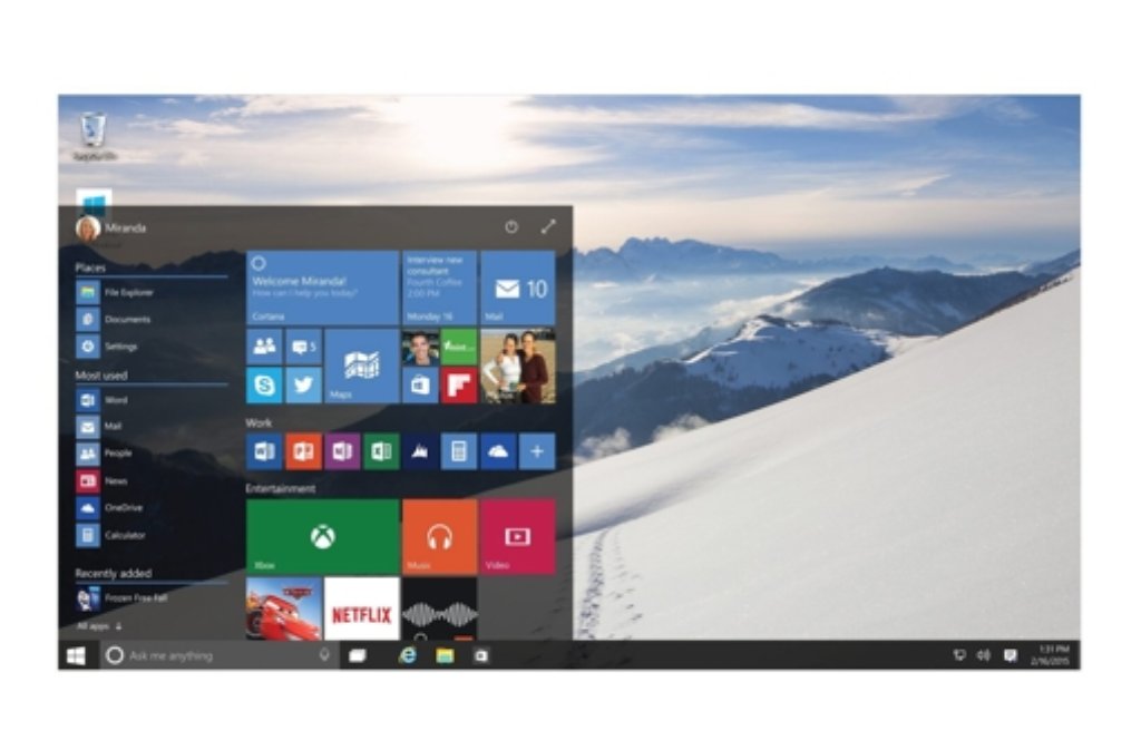 Der Startbildschirm von Windows 10.