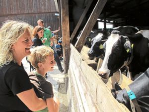 Gute Laune herrscht  bei den Besuchern im Milchviehbetrieb Blickle. Auch den Kühen scheint es zu gefallen. Fotos: Gauggel Foto: Schwarzwälder Bote