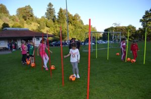 Dribbeln mit dem Ball am Fuß: Die Mädchen beim FC Onstmettingen sind mit Begeisterung beim Training dabei. Foto: Christoph Holbein