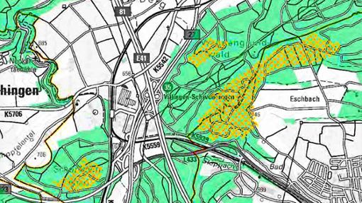 Die Karte zeigt die Flächen für Windkraftanlagen auf der Gemarkung Deißlingen. Foto: Reinhardt