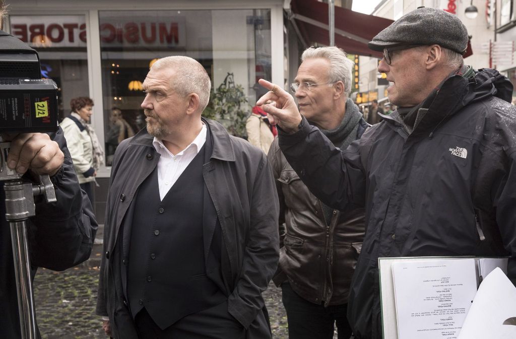Dietmar Bär, Klaus J. Behrendt und der Regisseur Thomas Jauch bei den Dreharbeiten.