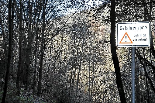 Ein Schild bei den Altlastdeponien weist Passanten auf die Gefahren bei Betreten des Deponieareals hin. Foto: Bausch