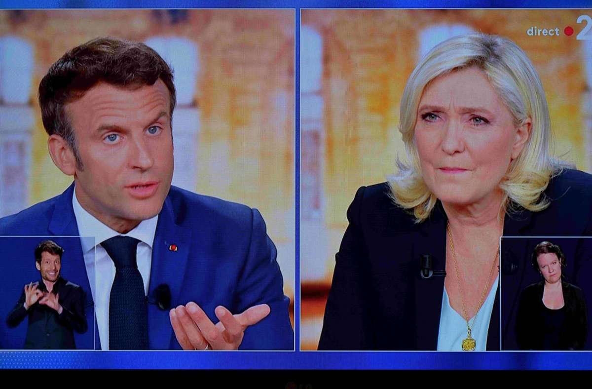 Vier Tage vor der Präsidentschaftswahl in Frankreich haben sich Staatschef Emmanuel Macron und seine rechte Herausforderin Marine Le Pen in einem TV-Duell einen harten Schlagabtausch geliefert. Foto: Imago//Frederic Chambert