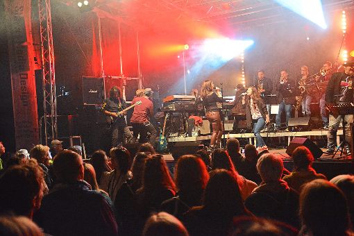 Zum Abschluss rocken die Musiker aller Bands gemeinsam auf der Bühne im Dormettinger SchieferErlebnis.  Foto: Jenter