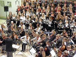 Zum Abschluss musizierten in der voll besetzten Stadtkirche die Chöre gemeinsam mit dem Nagolder Kammerorchester. Foto: Kosowska-Németh Foto: Schwarzwälder-Bote