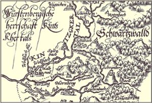 Ein Ausschnitt aus der Württemberg-Karte von Abraham Ortelius, in dem der Fluss als Wolfach betitelt ist.   Repro: Schrader Foto: Schwarzwälder Bote