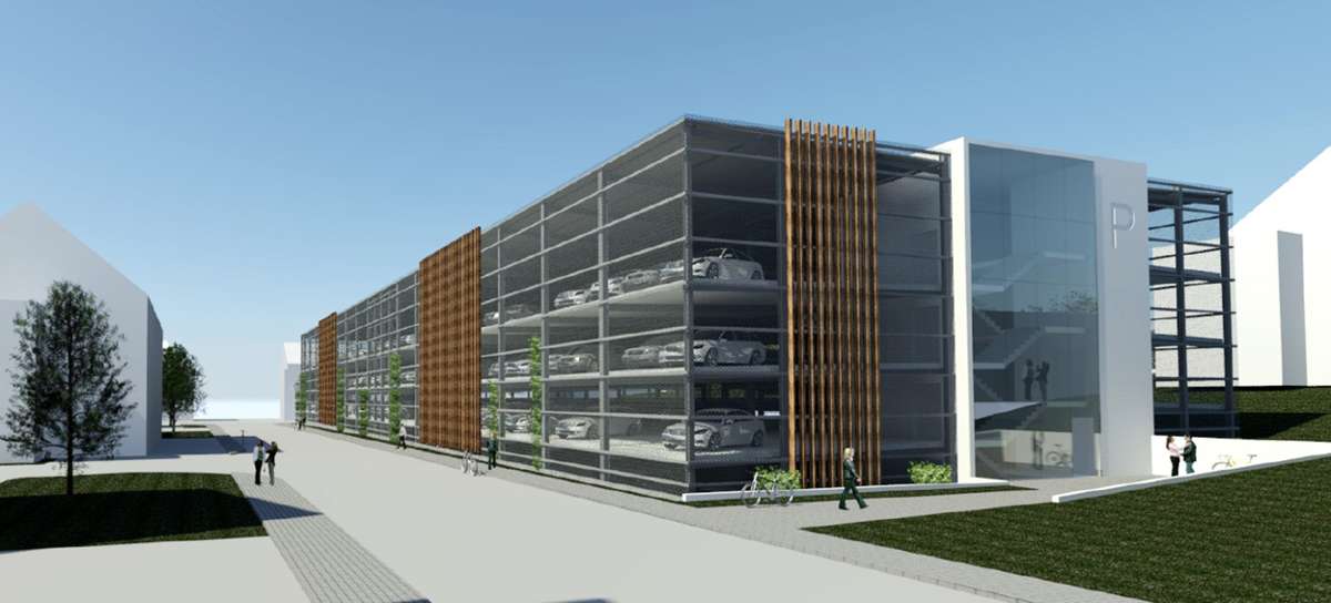 Zukunftsmusik: So könnte 2022 das neue Parkhaus Zentrum im Süden Rottweils aussehen. Geplant ist  eine offene Bauweise. In dieser Variante sind an der Fassade Holzlamellen eingesetzt. Auch eine Begrünung ist möglich.