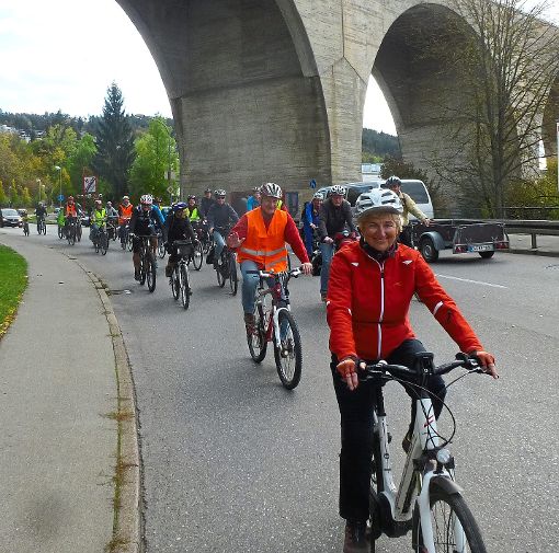 Eine Gruppe von fast 40 Fahrradfahrern radelte am Samstagmittag durch Nagold als critical mass. Foto: Fezer-Brenner Foto: Schwarzwälder-Bote