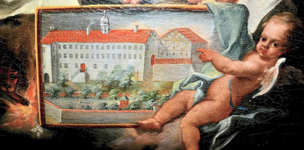 Das Gemälde von Johann Georg Bergmüller stammt aus dem Jahr 1731  und zeigt den Garten hinter dem Dominikanerinnenkloster in seiner damaligen Gestaltung.
