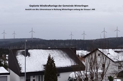 Wie in dieser Simulation der Bürgerinitiative gegen den Windpark Winterlingen hätten die Windräder zwischen Bitz und Winterlingen womöglich ausgesehen. Jetzt steigt RWE aus dem Projekt aus – der Windpark ist gescheitert.  Foto: Bürgerinitiative