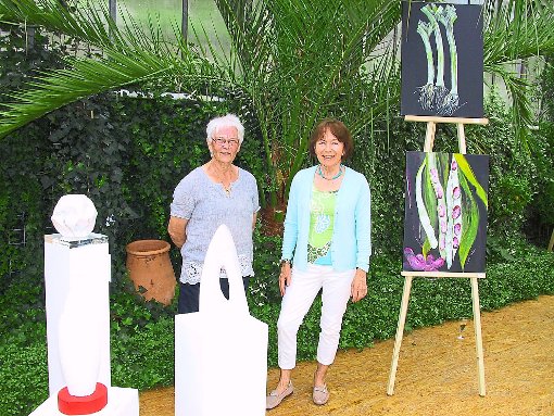 Die   Künstlerinnen Heidemarie Messner  (links) und Barbara Irion stellen in Rosenfeld aus.  Foto: May Foto: Schwarzwälder-Bote