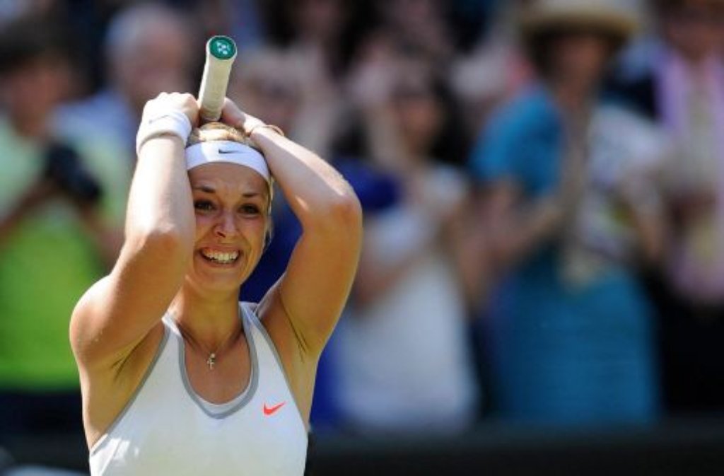 Seit Steffi Graf ist sie die erste Deutsche, die in einem Wimbledon-Finale steht: Doch Sabine Lisickis Finalmatch gibt es nur im Bezahlsender Sky zu sehen. Foto: dpa