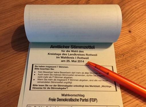 Auf dem Stimmzettel mit den Kandidaten der FDP im Wahlbezirk I Rottweil steht das falsche Datum.  Foto: Alt