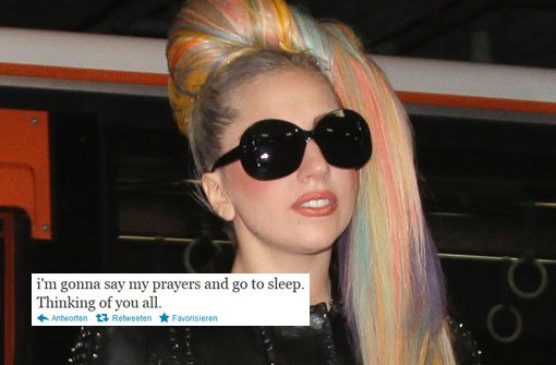 Popstar Lady Gaga ist nicht die einzige, die sich wegen der verheerenden Hurrikans Sandy sorgt. Viele Promis twitterten ihren Followern Mut zu - in unserer Bildergalerie haben wir einige Reaktionen zusammengetragen. Foto: dapd/Twitter