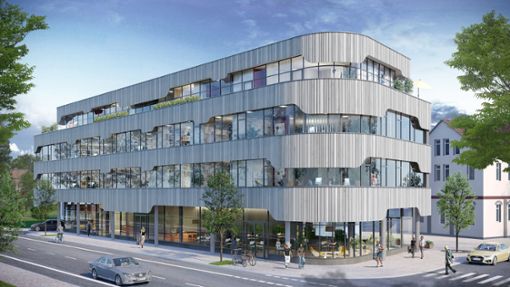Der Entwurf  sieht einen modernen Neubau mit Büroflächen und Wohnungen an der Heerstraße, in der Nähe des Landratsamts-Kreisels vor. Foto: Duemler/wilkdesign.de