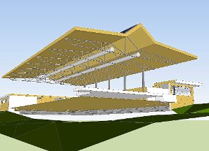 Ganz so luftig wie auf dieser 3D-Ansicht wird die Beffendorfer Halle nicht werden. Die Architekten wollen vielmehr damit zeigen, wie sie sich die Tragwerkskonstruktion für das Dach und die Anordnung der Lüftungstechnik vorstellen.  Foto: Woll & Woll