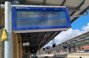 Hier geht heute gar nichts: Der Bahnhof Rottweil ist  am Montag wie ausgestorben – auf den Anzeigetafeln wird über den Totalausfall von Fern- und Nahverkehr informiert. Foto: Otto