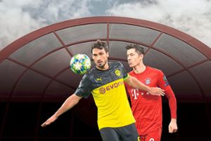 Abwehr-Ass  Mats Hummels (links) gegen  Bayerns Superstürmer Robert Lewandowski –    am Samstag  sicherlich eines der  entscheidenden Duelle.      Foto: Montage: Benz