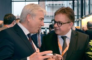 Wer macht das Rennen als Spitzenkandidat der CDU: Thomas Strobl (links) und Guido Wolf im Gespräch. Foto: dpa