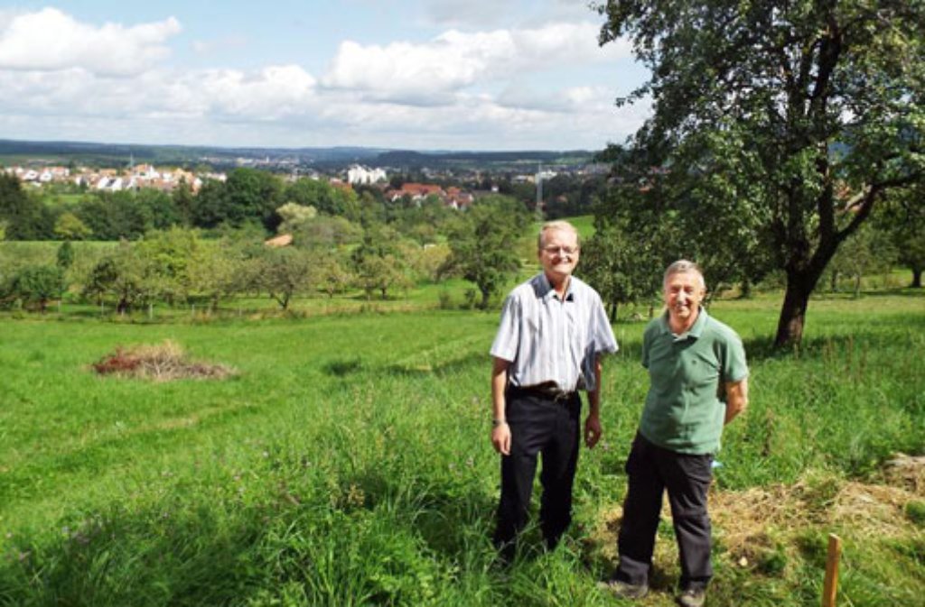Wolfgang Schneider (links) und Günther Vossler freuen sich schon auf die Einweihung des Panoramaweges und genießen jetzt schon die wunderbare Aussicht über Weilstetten. Foto: Leukhardt