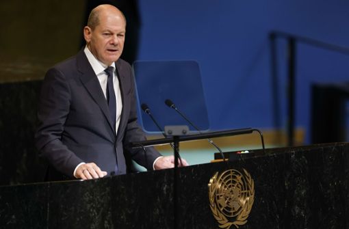 Die Rede von Olaf Scholz war die erste eines Bundeskanzlers in der Generaldebatte der UN-Vollversammlung seit 15 Jahren. Foto: AFP/Anna Moneymaker