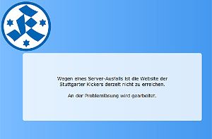 Wegen einer defekten Festplatte ist die Homepage der Stuttgarter Kickers  bereits seit einer Woche "nicht zu erreichen". Eine Lösung soll  schnellstmöglich her. Foto: SIR/Screenshot