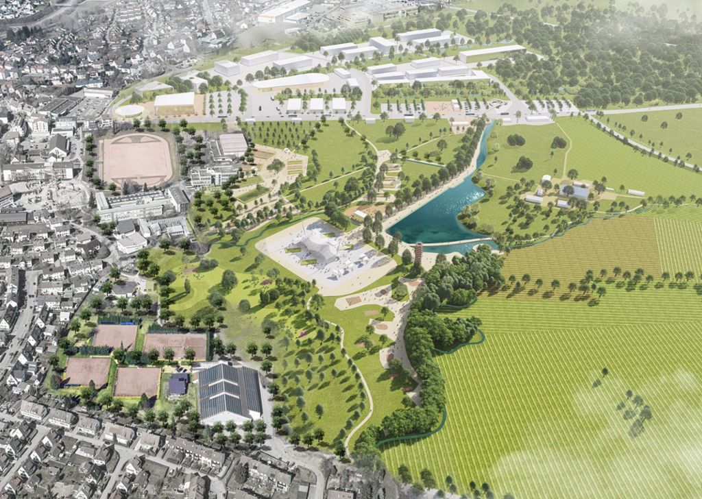 Ein neuer Mobilitätsbahnhof ist im städtebaulichen Entwurf für den Schießacker in Sulgen vorgesehen, der Erweiterungsflächen für einen 60 Hektar großen Innovations-Park mit grün-blauer Infrastruktur bietet.
