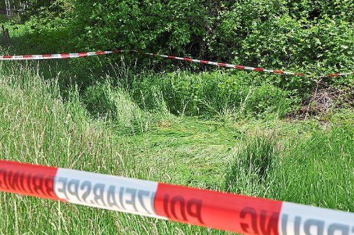 Auf dem platt gedrückten Rasenstück hat die Polizei in der Nacht auf Dienstag die Leiche der 43-Jährigen gefunden. Foto: Weber Foto: Weber
