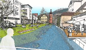 Rudolf Mager sieht eine Chance zur Belebung der zum Bach gewandten Häuserseiten in der Innenstadt. Zeichnung: Mager Foto: Schwarzwälder-Bote