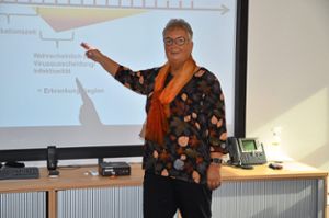 Gabriele Wagner, Leiterin des Gesundheitsdezernats am Landratsamt, erläutert den Verlauf einer Corona-Erkrankung.  Foto: Reich