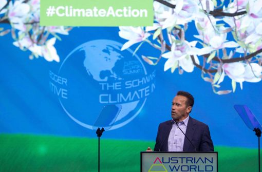 Arnold Schwarzenegger spricht bei der Klimakonferenz in Wien. Foto: AFP/ALEX HALADA
