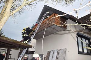 Über eine Leiter wurden die Personen aus dem Gebäude gerettet. Foto: Schwarzwälder Bote