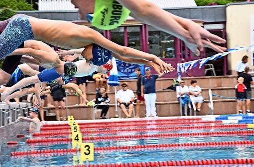 Explosiv springen die Schwimmer nach dem Startsignal im Terrassenbad ins Becken. 260 Teilnehmer aus 17 Vereinen waren zum Sommerschwimmfest des SSV Lahr gekommen. Foto: Verein
