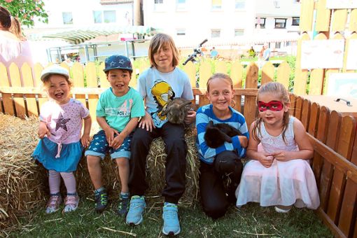 Den Streichelzoo der Eutinger Kleintierzüchter genossen zahlreiche Kinder, die sich  im Schatten eine Pause gönnten.  Foto: Feinler Foto: Schwarzwälder Bote
