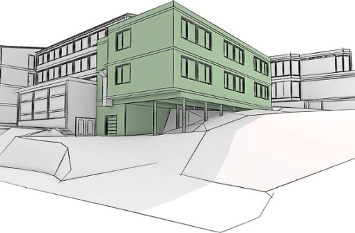 Das Volumenmodell zeigt, wie der Neubau der Reuchlin-Schulen aussehen wird. Foto: Markus Beyer