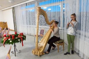 Die Harfenspielerin Susanne Nau, die von ihrer Tochter Lena mit der Blockflöte begleitet wird.  Foto: Rössler Foto: Schwarzwälder-Bote