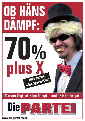Ein Flyer von OB-Kandidat Markus Vogt alias Häns Dämpf: 70 Prozent plus X sind sein Ziel. Foto: Markus Vogt