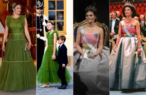 Mutter, Tochter und ein Kleid: Schwedens Kronprinzessin Victoria (links), Prinzessin Estelle und Königin Silvia (rechts). Foto: Imago/Bruno Press/PPE/TT