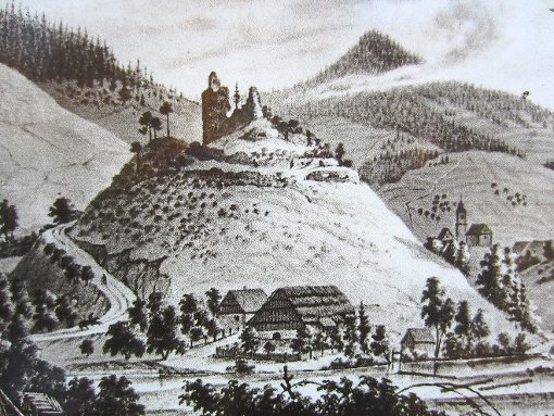 Darstellung der Ruine Schenkenburg mit dem Hofgut Schloßhof Schenkenzell. Foto: Schwarzwälder-Bote