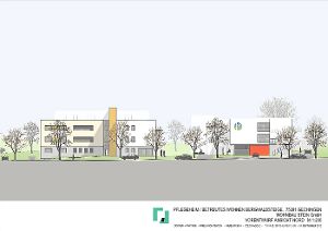 Pflegeheim (links) und Betreutes Wohnen werden dem Gechinger Ortsbild an exponierter Stelle ein völlig neues Gesicht geben.  Grafik: dorner + partner Foto: Schwarzwälder-Bote