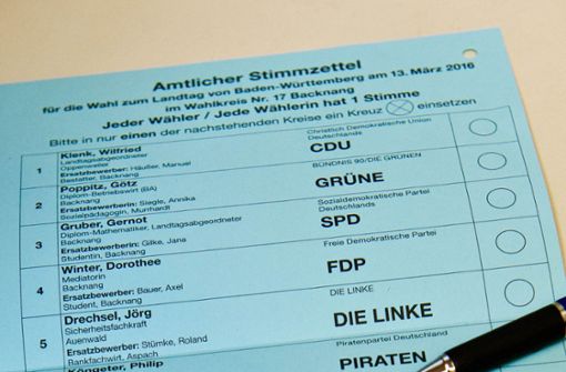 Jeder Wähler hat nur eine Stimme: Beispiel eines Stimmzettels  für die baden-württembergische Landtagswahl am 13. März 2016. Foto: Lichtgut/Volker Hoschek