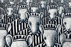 In dem   Graphic Novel   „Maus“ (1980) erzählt  Art Spiegelman, Sohn polnisch-jüdischer Auschwitz-Überlebender den Holocaust als Tierfabel:  Die verfolgten Juden zeichnet er als Mäuse, die Nazis als  Katzen. Foto:  