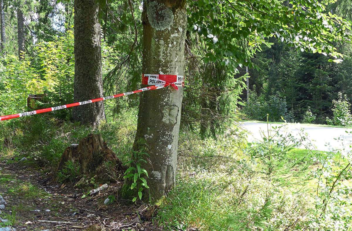 Auch einen Waldweg bei der Parkbucht an der B 28 hatte die Polizei abgesperrt. Foto: Müller