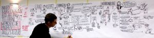 Der Live-Illustrator Carlos Garcia-Sancho dokumentiert den Gesprächsverlauf auf einer fünf Meter langen Wandtapete. Foto: Schwarzwälder Bote