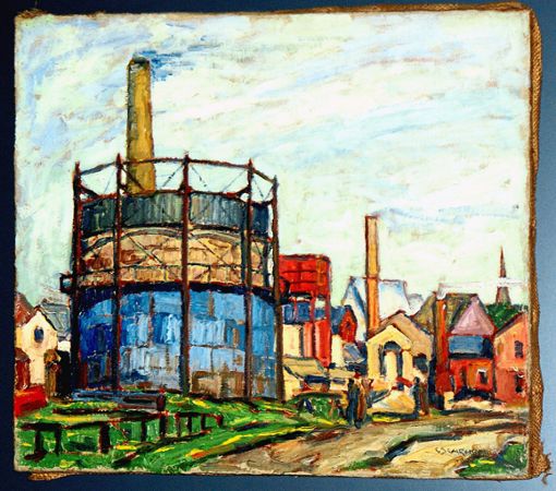 Das Villinger Gaswerk im Jahr 1925, dargestellt von Guido Schreiber. Repro: Bräun Foto: Schwarzwälder Bote
